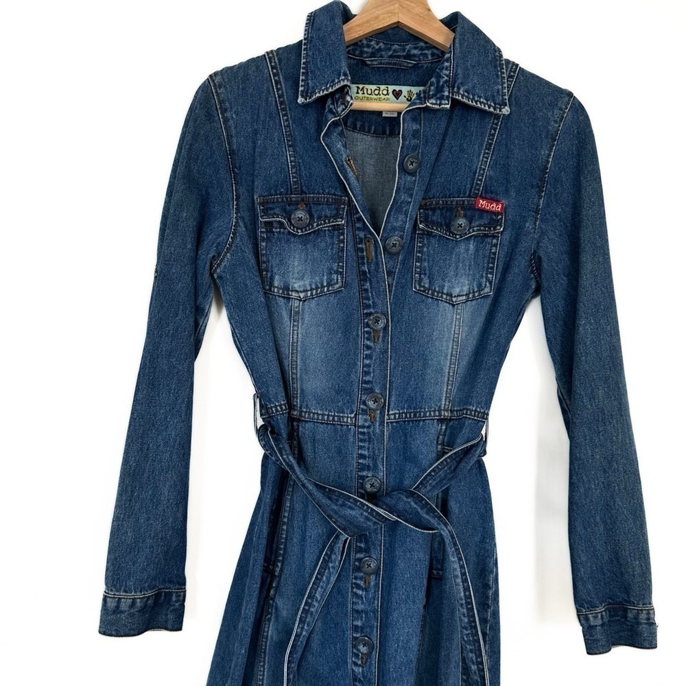 VTG 90s Y2K Mudd Denim Logo Button Down Utility Shirtdress Dress Womens Small - Picture 2 of 5